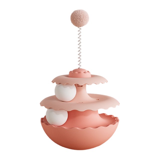 Cat Inverted-stand Toy with Spring Plush Ball Pet Toy Weighted Base 360-degree Smooth Rotation Cat Activity Toy for Indoor