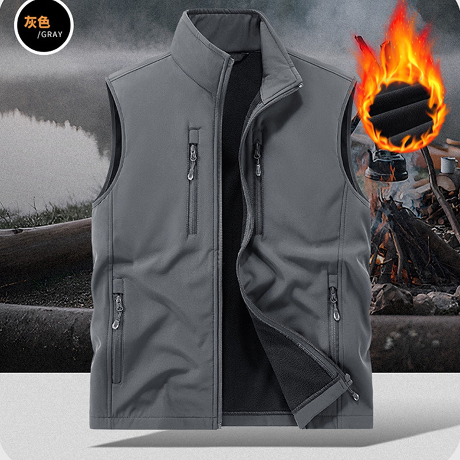 RYDCOT Men's Lightweight Softshell Golf Running Vest Outerwear Zip up Fleece Lined Windproof Sleeveless Jacket with Zip Pockets for Hiking Gray