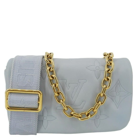 Pre-Owned Louis Vuitton Calfskin Bubblegram Leather Wallet on Strap Bag Light Blue