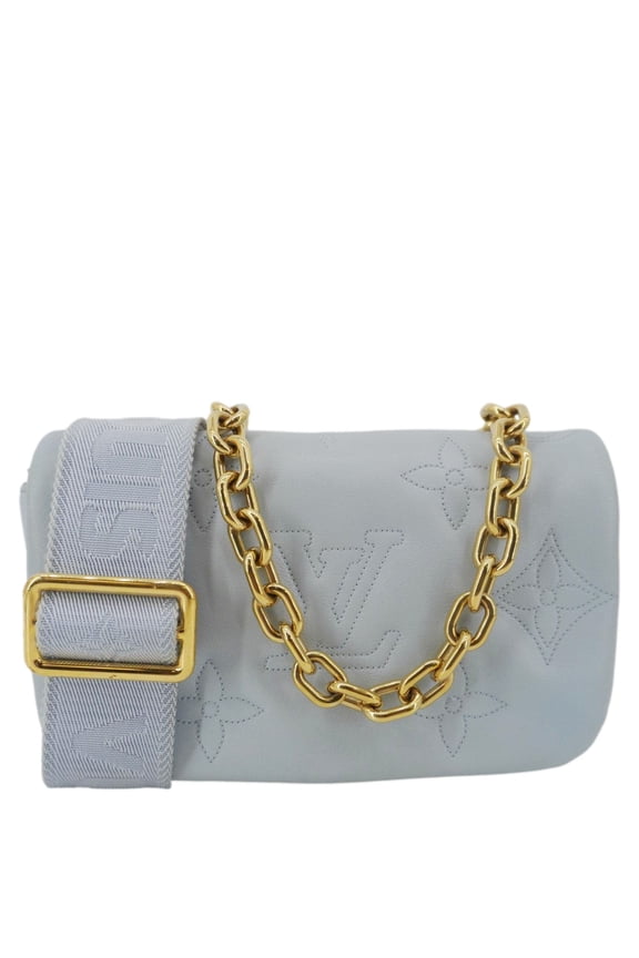 Pre-Owned Louis Vuitton Calfskin Bubblegram Leather Wallet on Strap Bag Light Blue
