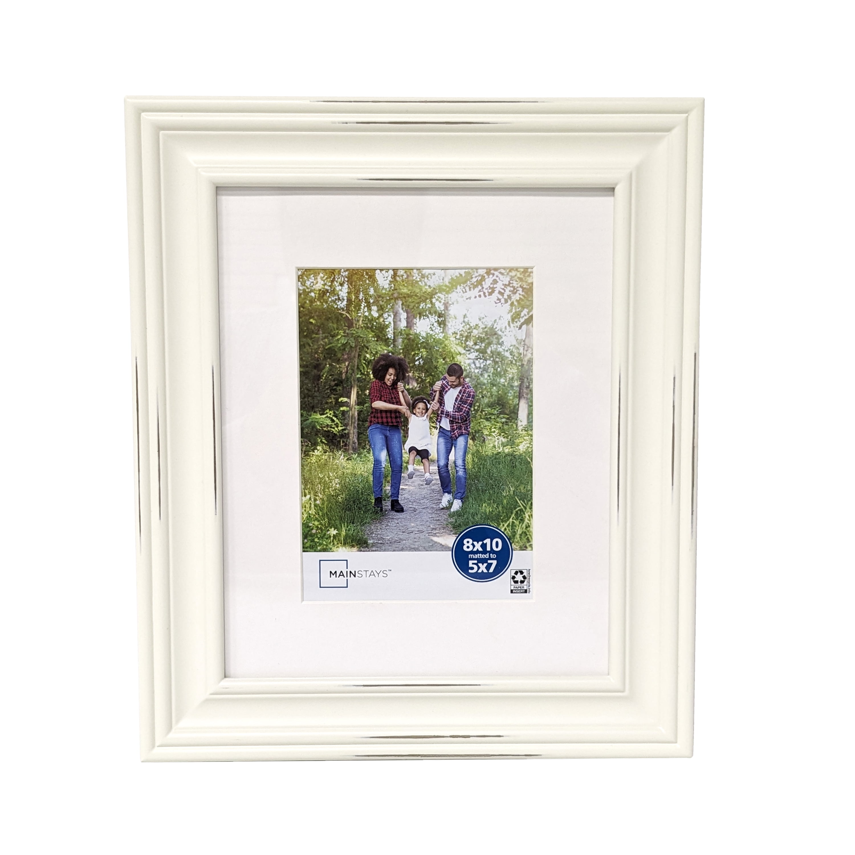 (2 pack) Mainstays – 5x7 Picture Frame – Distressed White Matted Tabletop & Wall Photo Frame