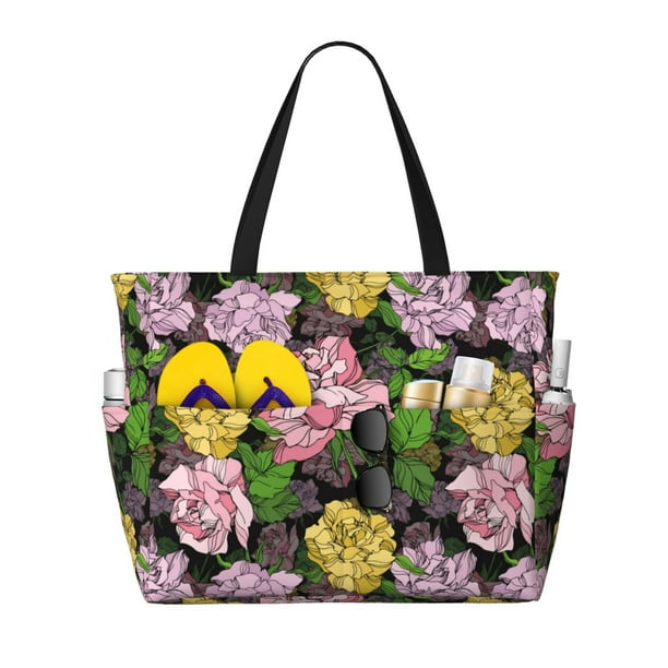 Fotbe Colorful Roses Bolsa de Viaje para Playa - Resistente al Agua, Bolsa Tote de Gran Capacidad y Ligera con 7 Bolsillos para Mujeres y Hombres
