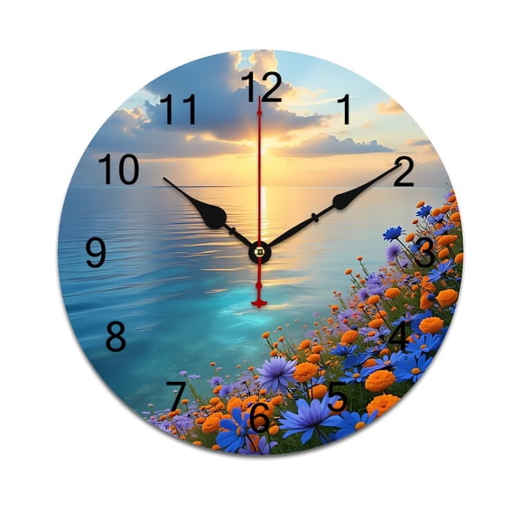 Beautiful Sunset over The Ocean with Waves Bedroom Wall Clock Large Modern Kitchen Dinning Round Living Room Watch Home Decor