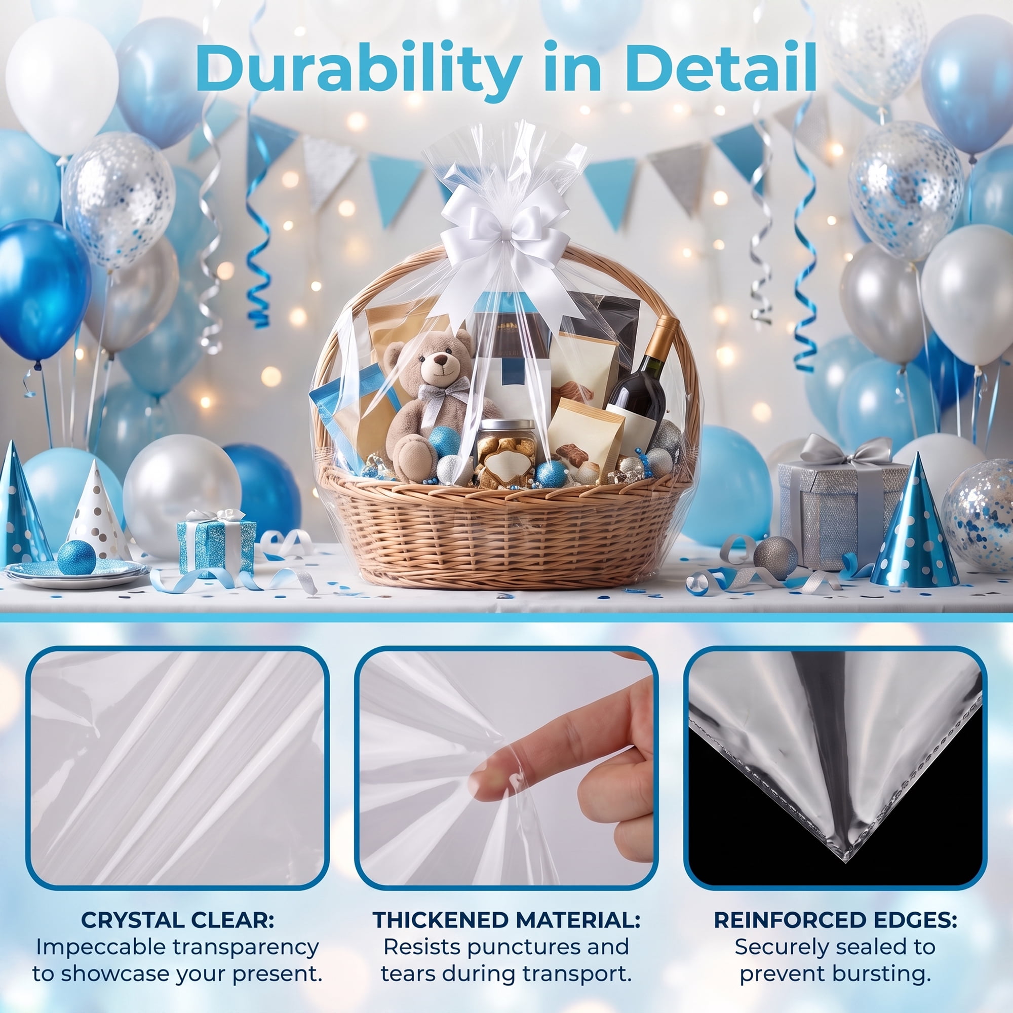 Unique Bargains 6Pcs Thick Anti Burst Gift Wrap Bags Clear 39.8" x 59.1"