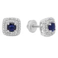 thumbnail image 1 of 0.95 Carat (ctw) 18K White Gold Round Cut Blue Sapphire & White Diamond Ladies Halo Style Stud Earrings 1 CT, 1 of 1
