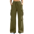 thumbnail image 3 of QATAINLAV Cargo Pants for Women Y2K Casual Baggy Wide Leg Sweatpants Solid Color Jogger Workout Trousers with Pockets Army Green L, 3 of 7