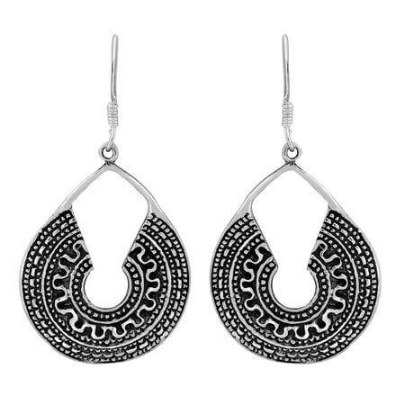 AeraVida Balinese Design Traditional Fan-Shaped .925 Sterling Silver Dangle Earrings