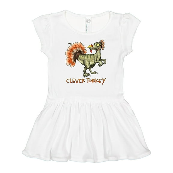 Inktastic Clever Turkey Thanksgiving Dinosaur Girls Baby Dress