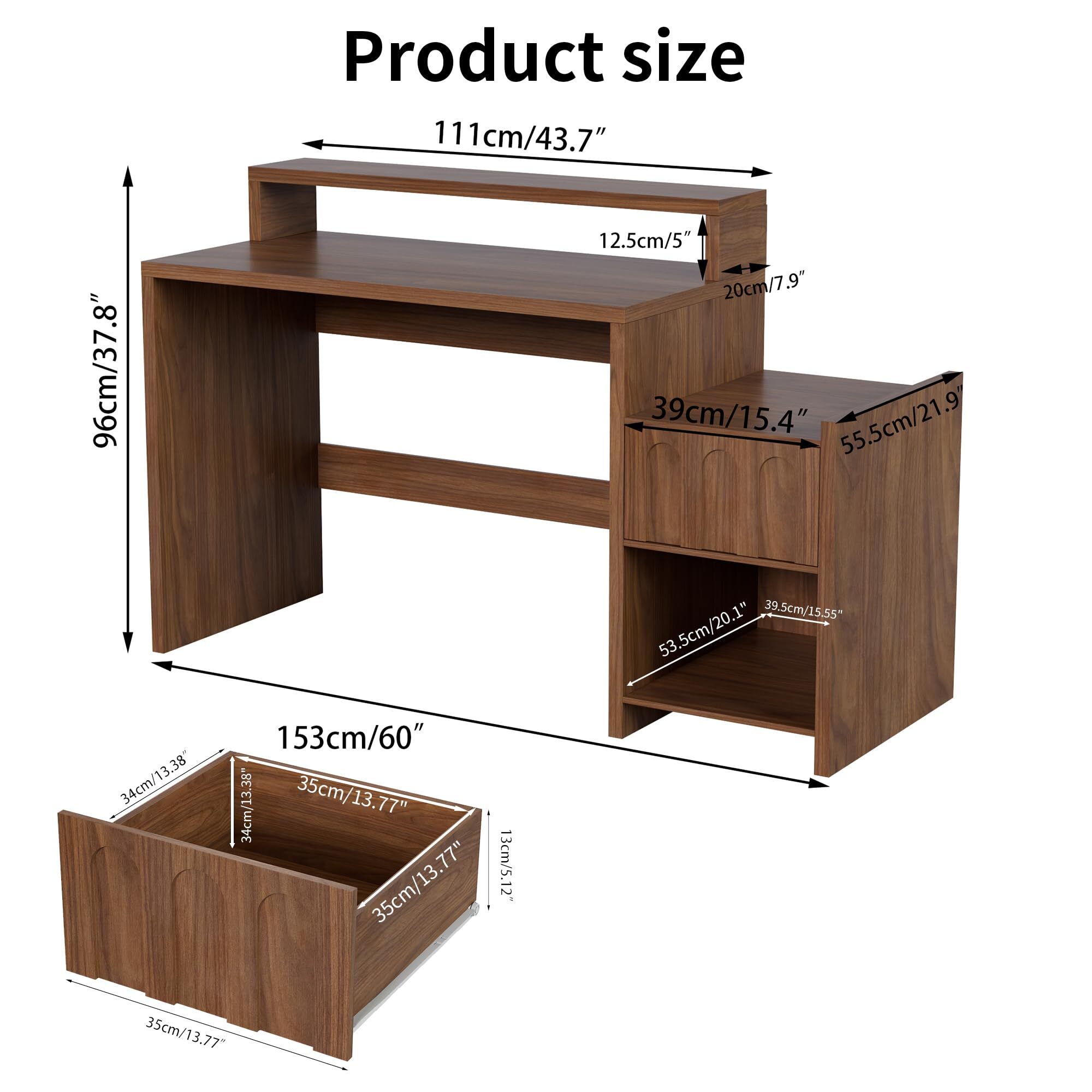 60 Inch Executive Desk with Drawer, Farmhouse Walnut Home Office Computer Desk with Printer Shelf, Monitor Stand & Charging Station