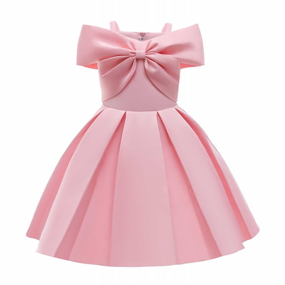 Mercatoo Girls Cold Shoulder Pageant Dress with Large Bow Smocked Waist Tiered Ruched Puffy Dress Elegant Princess 𝐏𝐚𝐫𝐭𝐲 Clothes