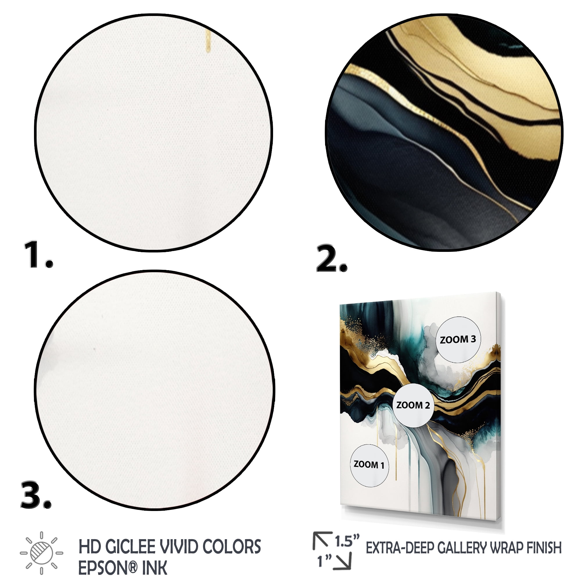 Designart Abstract Geode Marble White And Gold III Canvas Wall Art