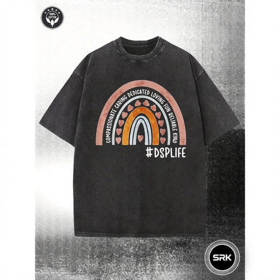 Washed Rainbow Hearts Graphic Vintage Oversized Grunge Y2K Short Sleeve Crewneck Cotton Unisex Men's Women's Tee Shirt