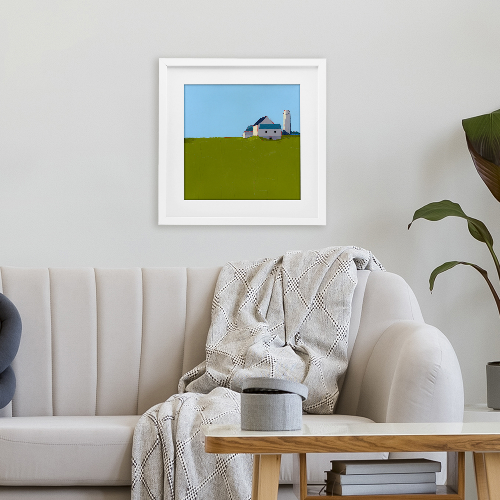 Farmland Silo in Distance White Framed Print Under Glass, design by Ruth LaGue