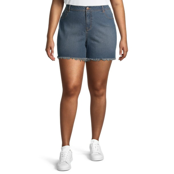 A3 Denim - A3 Denim Women's Plus Size Raw Edge Denim Shorts - Walmart ...