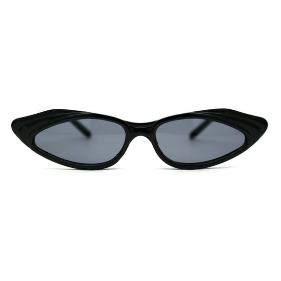 Womens Retro Low Point Cat Eye Layered Plastic Frame Sunglasses All Black