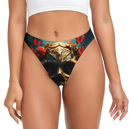 KLL Artistic Flower Butterfly Skull for Women Underwear Thongs Sexy G-String for Women Seamless Panties Undies Low Rise Thong Panties Fit for Everyday Wear/Yoga/Special-X-Small