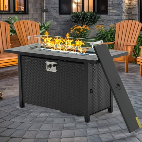 45 inch Propane Fire Pit Table,50000 BTU Gas Fire Pits Table with Lid & Lava Rock & Waterproof Cover, Outdoor Propane Firepit for Dining or Party, Outside, Patio, Garden, Yard