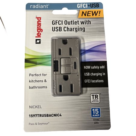 4 Of Radiant® 15A Tamper-Resisant Self-Test GFCI USB Type-A/C Outlet Nickel