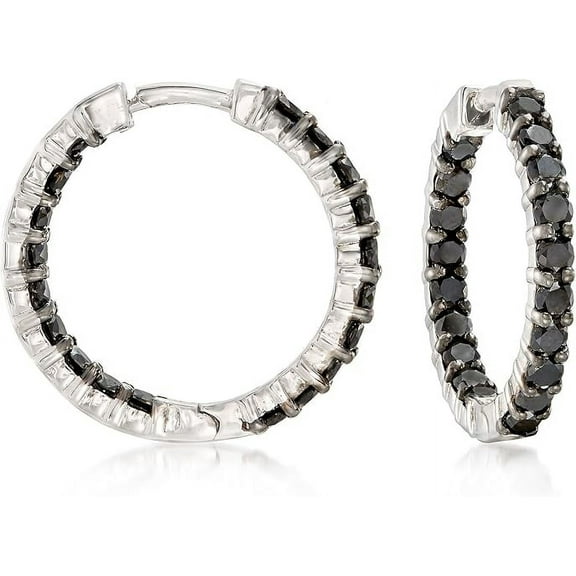 Divine Creation925 Sterling Silver 1.50 Ct Round Cut Black Diamond Hoop Earrings For Women's 14K White Gold Plated