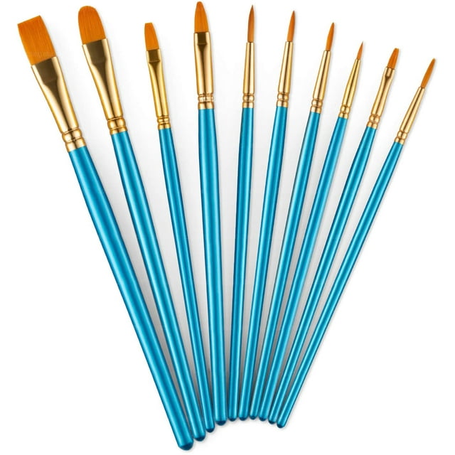 Juego de pinceles acrílicos Rewera, 10 piezas de pinceles redondos de nailon con punta fina, pinceles en miniatura de punta fina, adecuados para pintura al óleo de acuarela acrílica, detalles