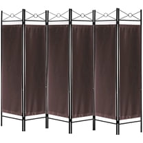 Legacy Decor Fabric Metal 6 Panel Room Divider, 71" Tall, Brown Color