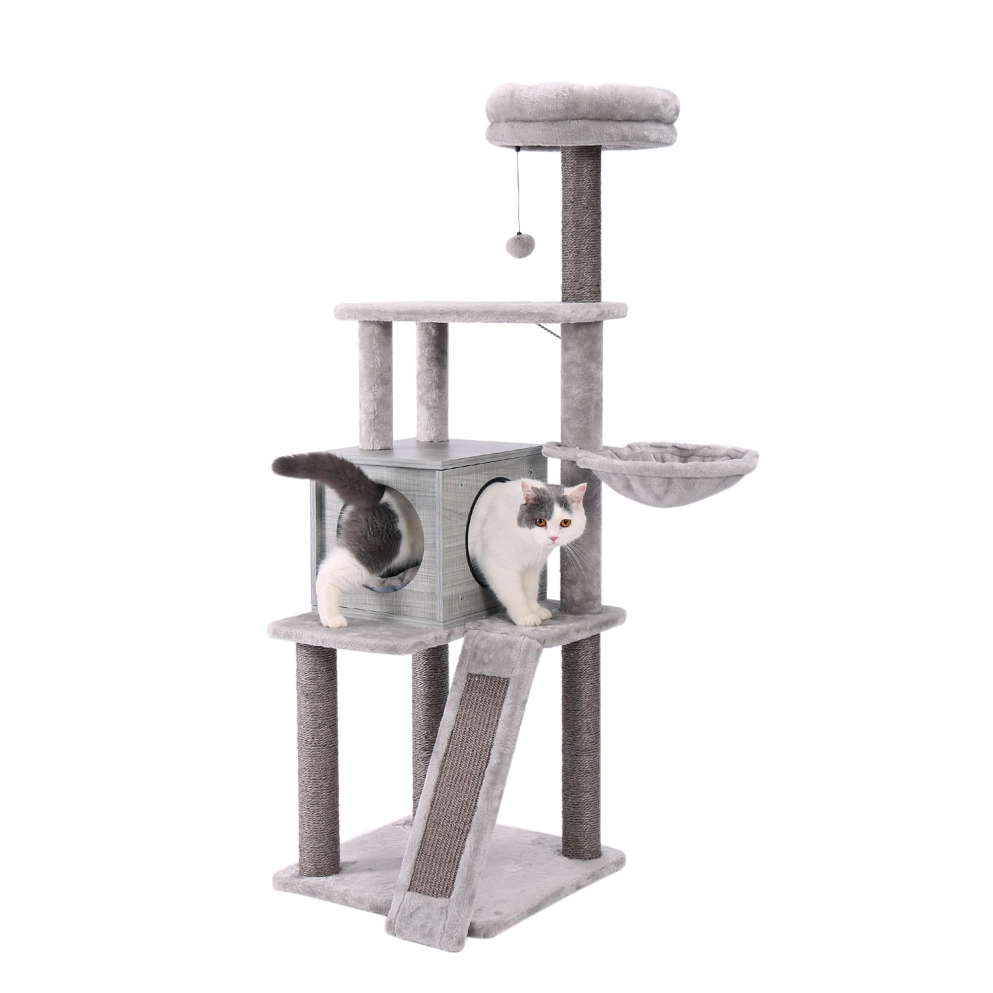 Pefilos 63" Cat Tree Tower for Indoor Cats, 4 Levels Platform Cat Condo for Large Cats with Fully Scratching Posts, Gray Pefilos 63" Cat Tree Tower for Indoor Cats, 4 Levels Platform Cat Condo for Large Cats with Fully Scratching Posts, Gray