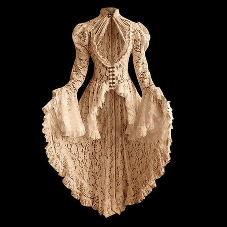 ZVAVZ Clothing Women Gothic Dress Flare Sleeve Hollow Out Vintage Dresses Formal Punk Hippie Dresses Black Lace Draped Irregular Swing Cocktail Dress
