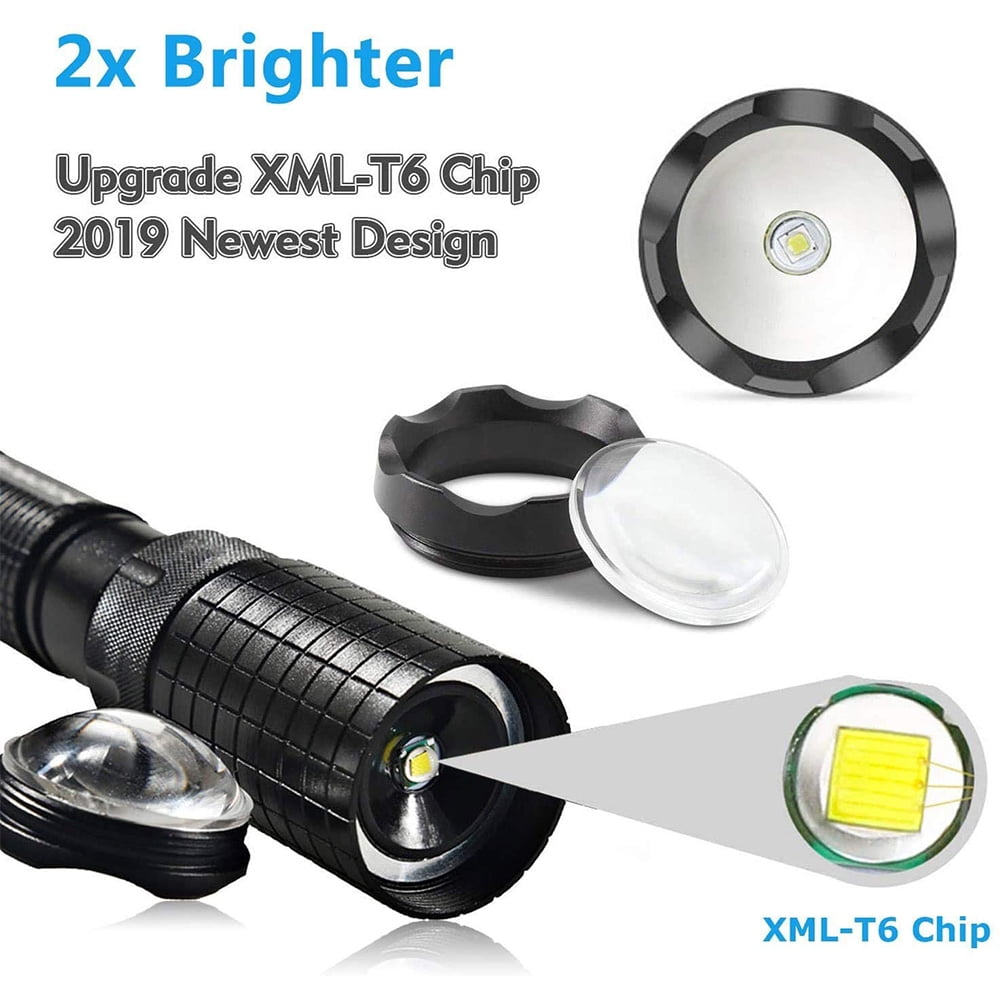 Super Bright T6 Led Flashlights High Lumens Rechargeable 5 Modes Waterproof  Zoomable Tactical Flashlight Torch with Battery and Chargers - Walmart.com