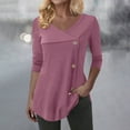 thumbnail image 2 of Sudadera con capucha de lino,Blusa tipo túnica con cuello en V para mujer, manga larga, estampado geométrico, informal, de poliéster, con botones delanteros, para el hogar o la oficina, sopatenor, 2 of 9