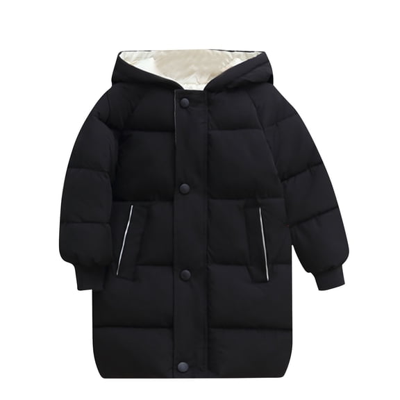 KTFgvq Winter Coats for Girls, Lightweight Hooded Puffer Jacket, Windproof & Warm with Pockets, Black 8 Years