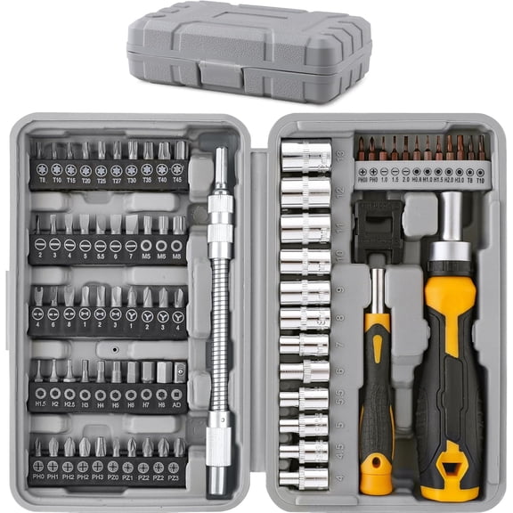 Hi-Spec 78pc Screwdriver Bit Set with 1/4in Sockets, Torx, Precision Tools & Carry Case