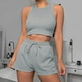 thumbnail image 2 of ShomPort Womens 2PC Matching Set Sleeveless Round Collar Crop Tops High Elastic Waisted Drawstring Shorts Comfort Athletic Outfits, 2 of 6