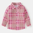 thumbnail image 2 of Auroural Boys Button Down Shirts Size 7-8 Long Sleeve Toddler Kids Kids Boys Girl Fashion Cute Lattice Pocket Print Long Sleeves Casual School Uniform Top Shirt Pink 7 Years, 2 of 7