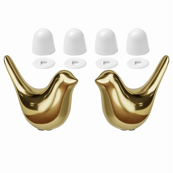 2PCS Ceramic Gold Birds Toilet Bolt Caps with 4pcs Toilet Bolt Covers,Bathroom Decorative Toilet Floor Screw Cover Caps