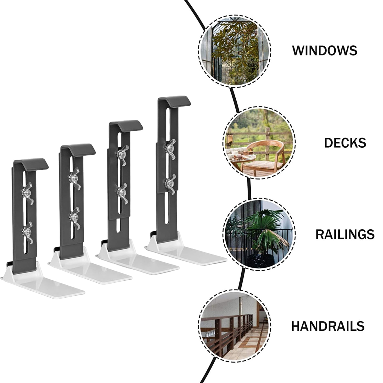 Sylvtty 4 Pcs Window Box Brackets Heavy Duty Flower Box Brackets Adjustable Balcony Planter Holder for Deck Railing Balconies Window Box