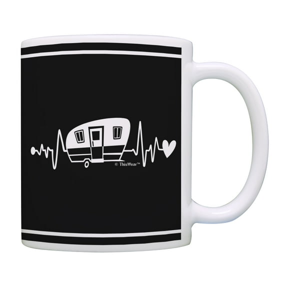ThisWear RV Gifts for Women RV Heartbeat Camp Mug RV Coffee Mug Camping Present RV Novelty Gifts Retirement Gifts Coffee Mug Black and White