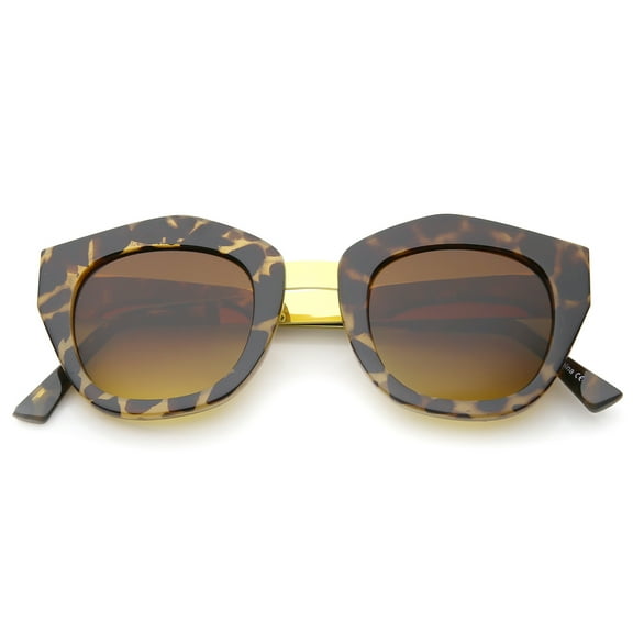 sunglassLA Unisex Women's Geometric Metal Bridge And Temple Square Lens Cat Eye Sunglasses (Tortoise / Amber) - 46mm