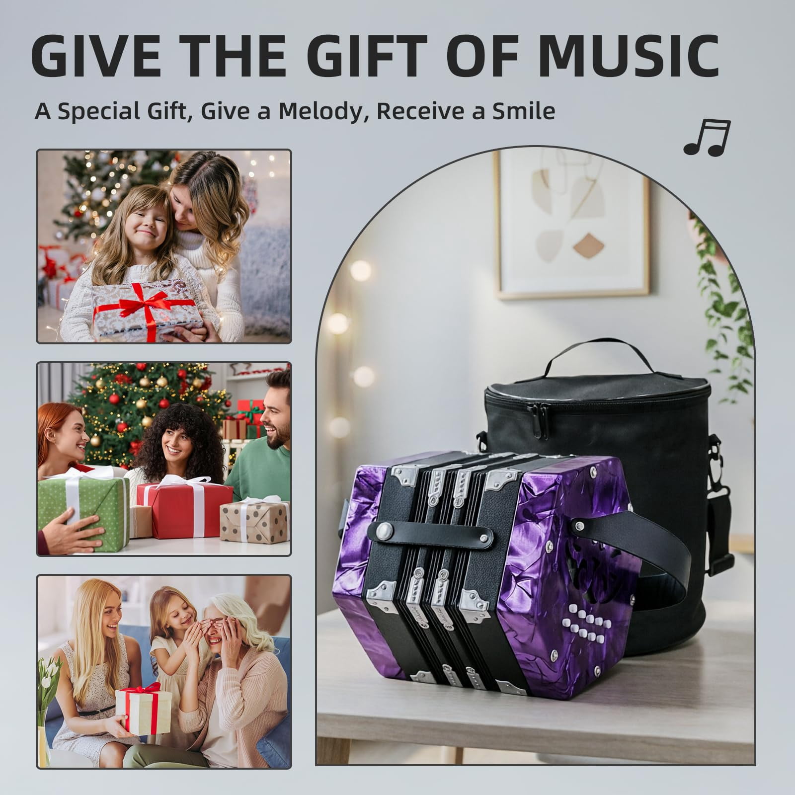 Rowadtim 20-Key Red Concertina Accordion for Adults, Professional Beginner Instrument with Adjustable Hand Straps and Full Accessories