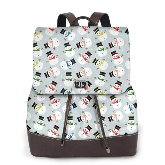 Easygdp Colorful Hat Snowman Mochila de Cuero para Mujeres, Bolso de Hombro, Bolsos de Mano de Moda para Trabajo y Viajes