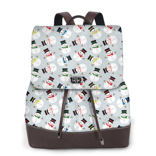 Easygdp Colorful Hat Snowman Mochila de Cuero para Mujeres, Bolso de Hombro, Bolsos de Mano de Moda para Trabajo y Viajes