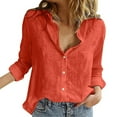 thumbnail image 1 of Blusa de manga larga con cuello en V y botones de lino para mujer, poliéster + spandex, informal de oficina, tallas S-XXL, 1 of 7