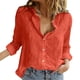 thumbnail image 1 of Blusa de manga larga con cuello en V y botones de lino para mujer, poliéster + spandex, informal de oficina, tallas S-XXL, 1 of 4