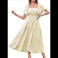 thumbnail image 2 of Vestido Informal de Verano para Mujer, de Corta, Cuello Cuadrado, Cintura Fruncida, Holgado, con , para Vacaciones, Color Albaricoque XL, 2 of 6