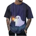 thumbnail image 2 of Delliss Men's Halloween Print T-Shirt Round Neck Short Sleeve Top Purple M, 2 of 5