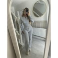 thumbnail image 3 of Women’s 2-Piece Lounge Set, Zip Up Cropped Sweatshirt + High-Waist Wide Leg Sweatpants, Soft Fleece Tracksuit, Casual Athleisure Outfit, Comfy Loungewear Matching Set for Home Travel Workout Daily We, 3 of 5