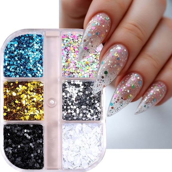 EBCUE 1 Box 6 Color Holographic Tiny Star Nail Glitter Laser Gold Nail Sequins 3D Laser Silver Nail Flakes Sparkly Glitter Flakes Shiny Nail Glitter Champagne Nail Sequins Glitter for Nails Art