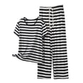 thumbnail image 2 of Gamivast Pajama Sets for Women 2 Piece Striped Short Sleeve Top & Pants Pjs Sets Crew Neck Sleepwear Casual Loose Fit Loungewear Nightwear Outfits, 2 of 5
