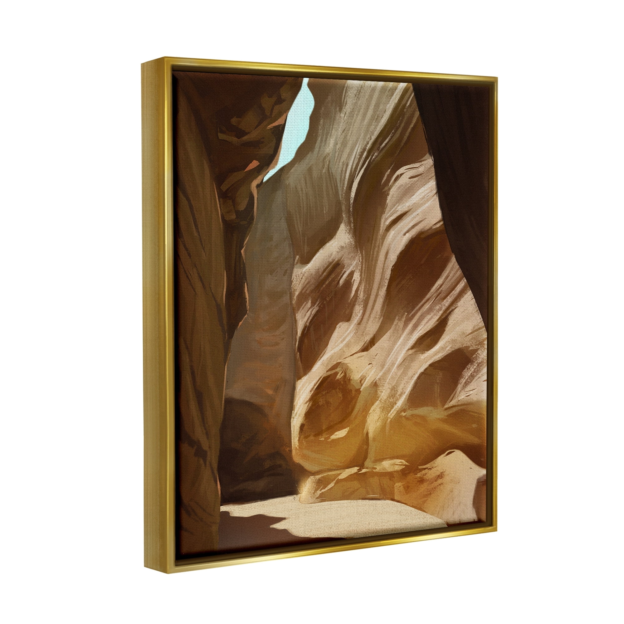 Stupell Industries Sandy Desert Cliffs Peaceful Arid Canyon Landscape Painting Metallic Gold Floating Framed Canvas Print Wall Art, Design by Ziwei Li