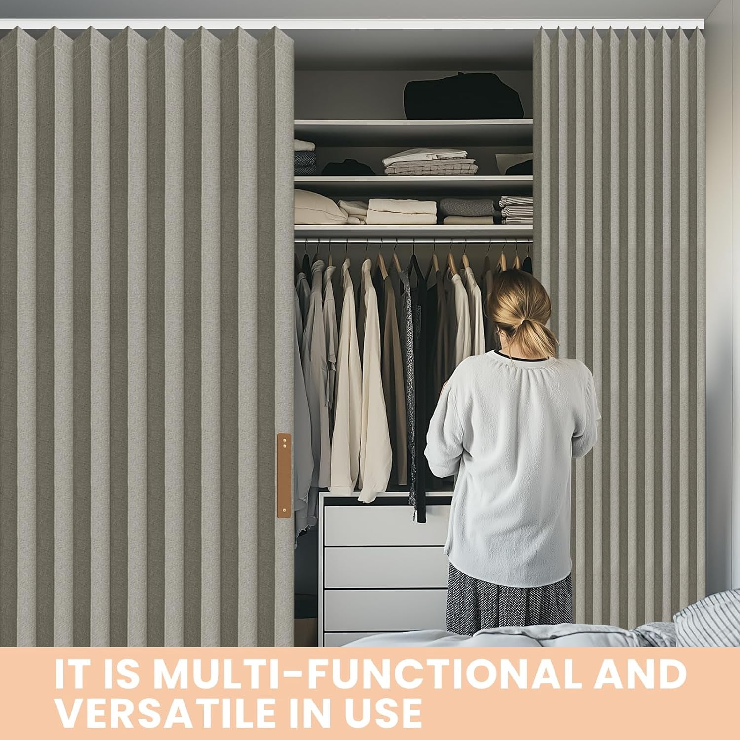 Folding Accordion Partition Divider with Ceiling Track - Hanging Room Curtain, Quick Setup(Grey 100" W x 84" L-Pack of 1)