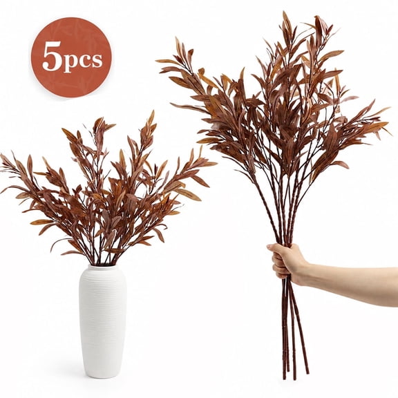 Artificial Olive Branches, Faux Olive Stems for Fall Vases, Fall Leaves for Thanksgiving, Halloween Table Centerpiece Decor, 5 Pcs